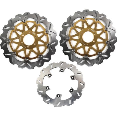 Discos de freno, diseño CNC totalmente flotante, construcción duradera de acero inoxidable, delantero y trasero dorados. (1/2)