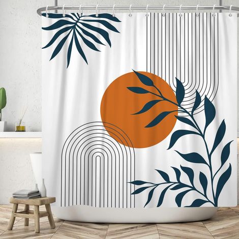 180x200cm Rideau de Douche Abstrait Plante Aquarelle Soleil Feuille de Palmier Boho pour Salle de Bain Tropicale Baignoire (1/5)
