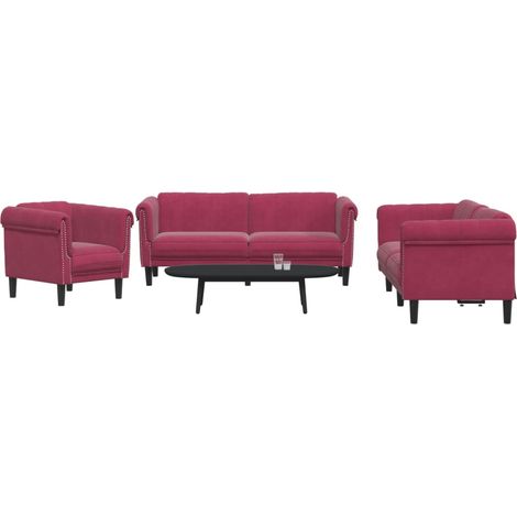 Ensemble de canapés 3 pcs rouge bordeaux velours (1/5)