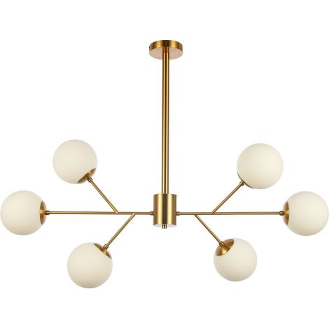 Suspension Lustre Moderne en Laiton Satiné et Verre Blanc Blanc et Or E27 - PANGIVO (1/2)