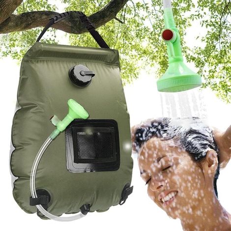 Sac de douche solaire Sac de douche de camping chauffant à l'énergie solaire de 20 litres Tuyau détachable Pommeau de douche pivotant Douche de voyage Douche portable pour la plage, la natation e (1/3)