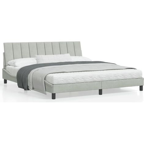 Cadre de lit avec tête de lit Gris clair 180x200 Velours (1/5)