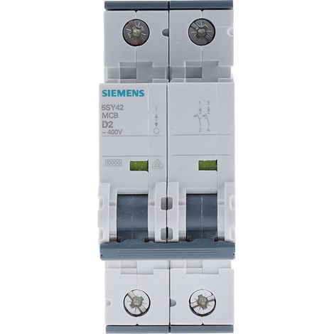 Disjoncteur Siemens 5SY4 2P, 2A, pouvoir de coupure 10 kA, montage rail DIN ( Prix pour 1 )