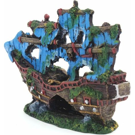 Décorations D'aquarium Fish Tank Accessoires Navire, Ornement D'aquarium de Bateau Pirate Con Trésor Resin Sunken Ship Decorations Grotte Décorative pour Aquarium (1/3)