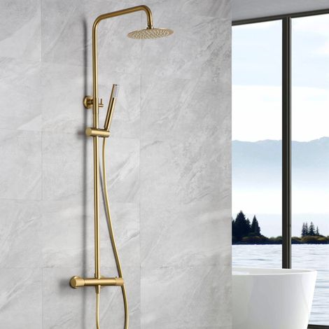 Imex -  Columna Ducha Termostatica con Grifo Dorado Serie Line
