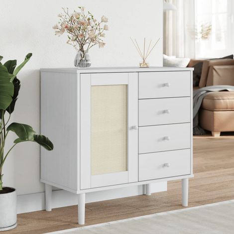 vidaXL Credenza SENJA Aspetto Rattan Bianco 80x40x80 cm Massello Pino