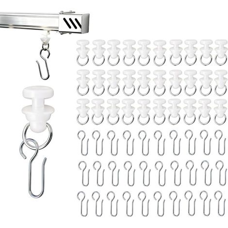 Set de 100 Crochets de Rideau avec Glisseurs, Crochet Rideau Rail Comprenant 50 Crochets en Métal et 50 Glisseurs en Plastique, Idéal pour Rails de Rideaux Standard pour Fenêtres et Douche (1/5)