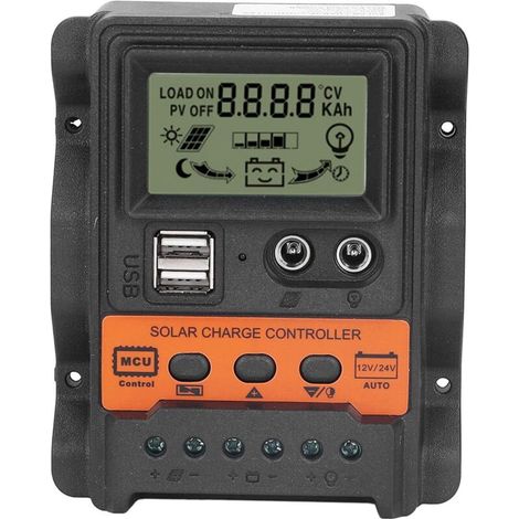 Solarladeregler mit LCD-Bildschirm, PWM-Solarladeregler, 2 USB-Ausgänge, 12V 24V PWM-Panel-Laderegler, Dual-USB-Solarladeregler (30A 390W 780W)