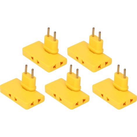 5er-Pack EU-Steckdosenadapter, kabellos, 180°-Verlängerung, 1 auf 3 EU-Stecker, 110–250 V, Gelb (1/5)
