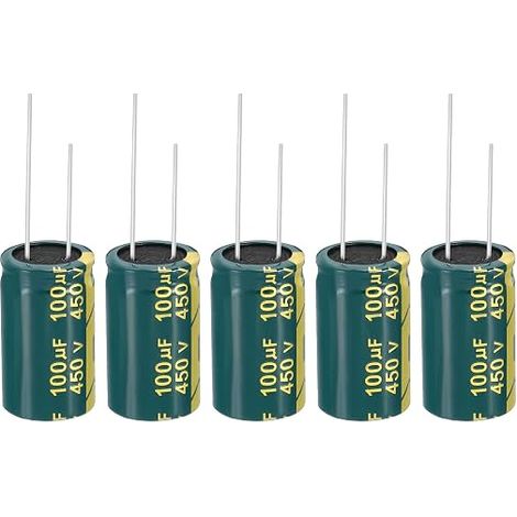 Condensateurs électrolytiques 450V 100uF, 5Pcs 18x30mm en aluminium Condensateurs électrolytiques haute fréquence pour TV, moniteur LCD, réfrigérateur, circuits, vert (1/5)