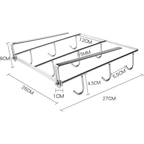 Unterbau-Tassenhalter – für Unterschränke mit einer Stärke von 3 bis 5 cm – mit 9 Haken. Hängeregal – für Kaffeetassen und Teetassen – 3 cm (1/2)