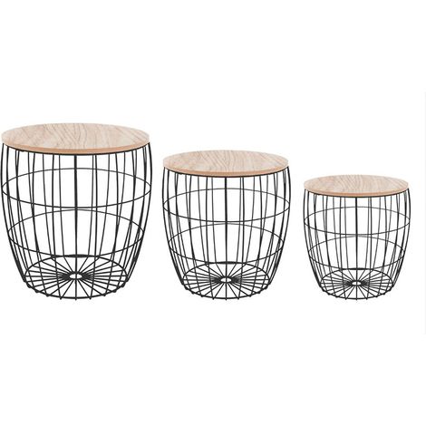 Lot de 3 Tables Bout de Canapé Rond Géométrique - Noir - SILUMEN (1/5)