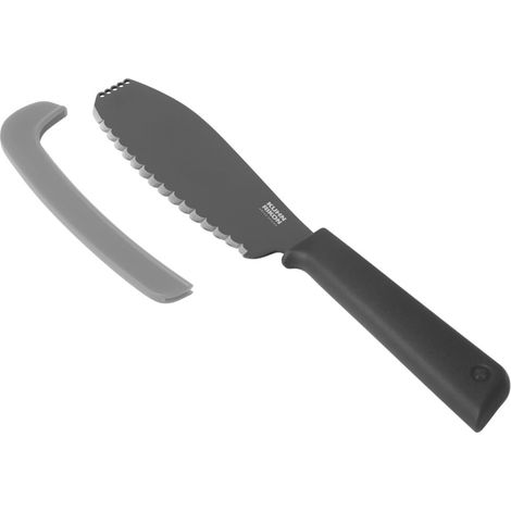 Couteau à sandwich – Couteau japonais super tranchant en acier inoxydable avec bord festonné, pointe de râpe pour beurre froid, gaine de sécurité, passe au lave-vaisselle, gris (1/5)