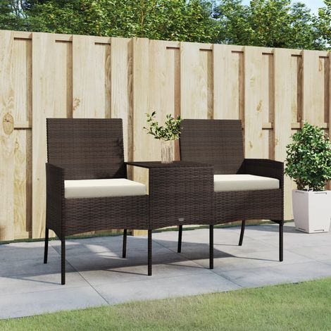 Divano da Giardino a 2 Posti con Tavolino in Polyrattan Marrone vidaXL (1/5)