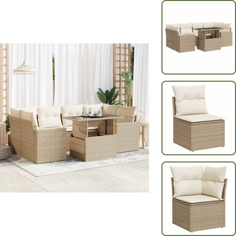 7-tlg. Garten-Sofagarnitur mit Kissen Beige Poly Rattan - Gartensofa Set - Garten Sofa Set - Outdoor Sofa Set - Garten Sofagarnitur (1/5)