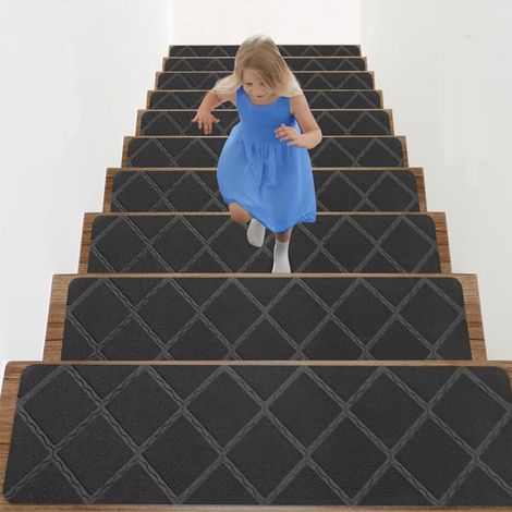Tapis antidérapant, marches d'escalier autocollantes, adapté aux enfants et aux personnes âgées, cube gris, 7620 cm, 10 pièces (1/5)