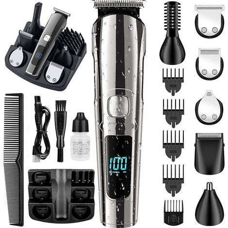 Beard Trimmer - 2 Speeds 7300/8800 RPM - IPX7 Waterproof - Cordless Rechargeable Lithium Ion Battery - 6 Attachments - 6 Combs - Full Body Grooming Kit - 1 Unit