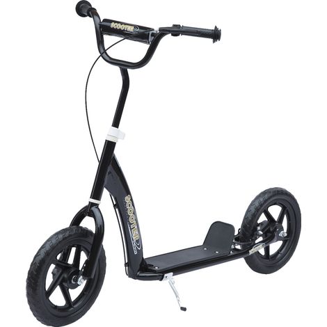 Kinderroller mit 30-cm-Reifen, höhenverstellbarem Lenker, Bremse und Ständer, Stahlrahmen, für Kinder ab 5 Jahren, schwarz