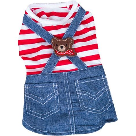 Pet Dog Denim Jumpsuit Rouge Denim Salopette Chiot Chemises À Carreaux Filles Chien Vêtements D'été Petits Chiens Chats Ensemble De Vêtements (1/3)