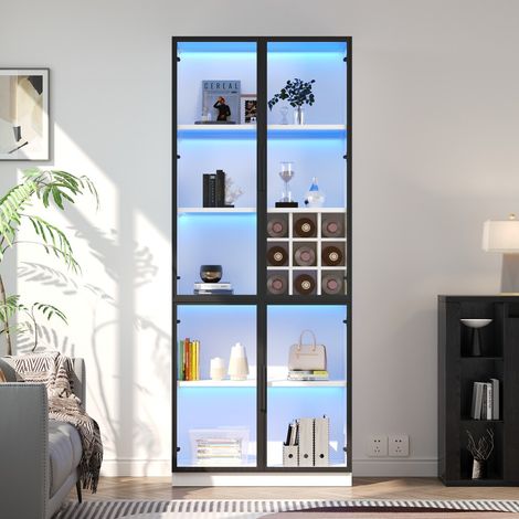 Vitrines verre 80x35x200 cm-Éclairage LED intégré-Portes coulissantes-Étagères ajustables-Cave à vin incluse (1/5)