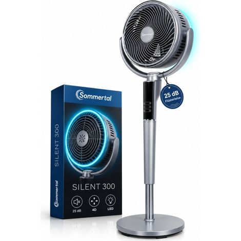 Sommertal SILENT300 Standventilator sehr leise 25 dB DC Motor 35W 12 Stufen Fernbedienung 4D Oszillation LED Ring Anthrazit