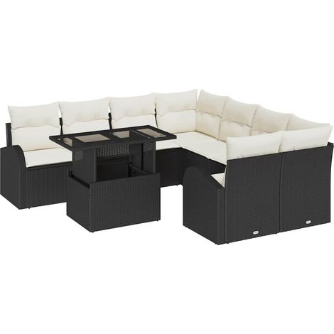 Maison Exclusive - Conjunto de sofá de jardín 9 pcs Negro ratán s