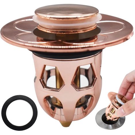 Pop-Up-Spülbeckenstopper, Push-Typ-Spülbeckenstopper, Spülbeckenstopper, Anti-verstopfter Abflussfilter, Badezimmer-Abflussklappe, Küchenspülen für 30 mm  40 mm Abflussloch (Roségold)