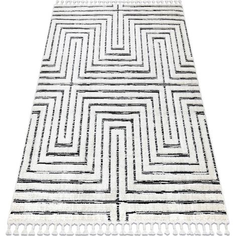 Carpet SEVILLA Z788B labyrinth, greek white / anthracite Fringe Berber Moroccan shaggy white 200x290 cm