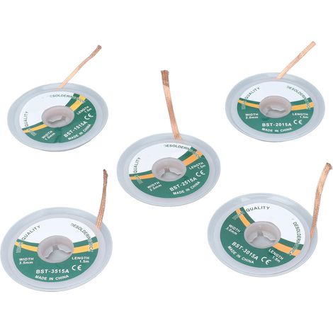 5 Pièces Mèches à Désouder en Cuivre Allié, Absorbe Soudure 1.5-3.5mm, Sans Nettoyage