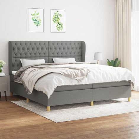 Lit à sommier tapissier avec matelas - Cadre De Lit Moderne: King Size - Lit Double - Gris foncé 200x200cm Tissu Chic-944937 (1/5)