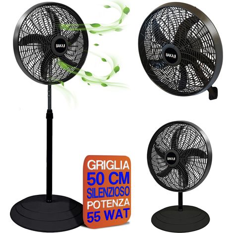 Ventilatore 3in1 Piantana Muro e Tavolo Base Tonda Antiribaltamento Griglia 50cm