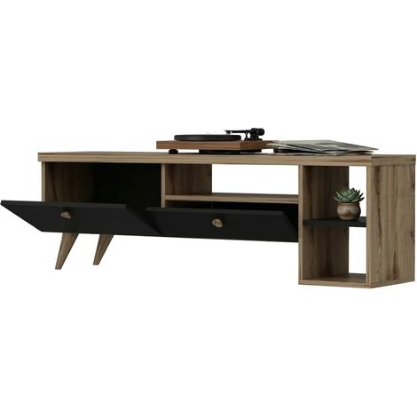 TV-Schrank Filetto, 2 Regale, 2 Türen, 5 Fächer, 150x35x47h cm Anthrazit Schwarz