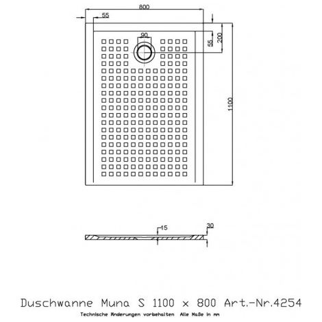Receveur de douche MUNA S avec antidérapant 1100x800x30mm blanc