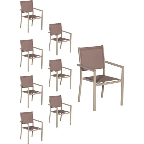 Set di 8 sedie in alluminio tortora - textilene tortora