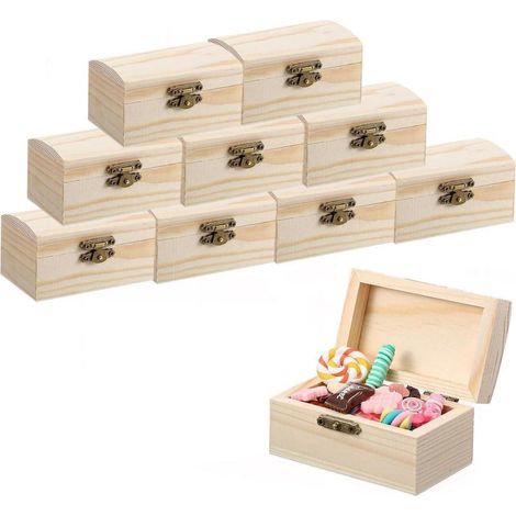 Holz Schatzkiste 10er Set, Mini Holzkiste mit Schloss, Bastelset, Aufbewahrung & Deko