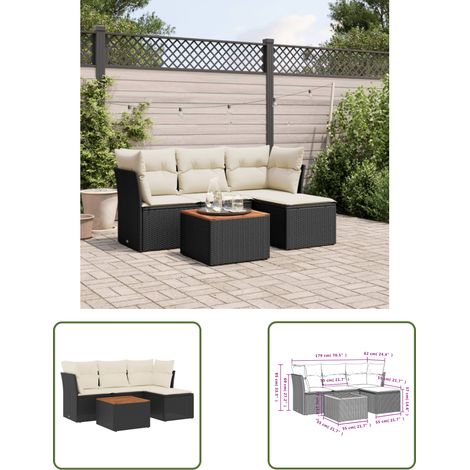 The Living Store 5-tlg. Garten-Sofagarnitur mit Kissen Schwarz Poly Rattan - Gartenmöbel - Esszimmergarnituren - Outdoor Möbel - Lounge Set - Rattan Gartenmöbel (1/3)