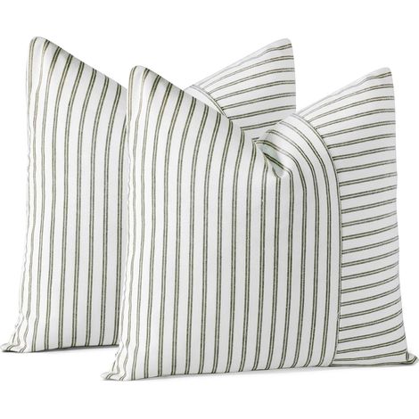 Lot de 2 Housses de Coussin Souples en Patchwork Rayé 45x45 cm Housses de Coussin Décoratives Modernes Carrées Housse de Coussin Décorative pour Canapé Lit (Rayure Sage)