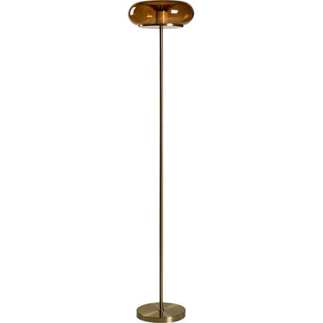 Floor Lamp LED Brown Glass Oval Shape Shade Metal Base with Dimmer Retro Style NITH (1/5)