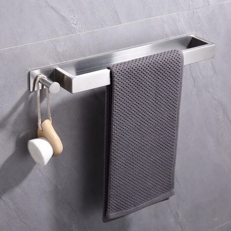 FOREHILL Porte-Serviettes en Acier Inoxydable,Porte Serviette d\'invités Auto-adhésif sans perage,Porte-Serviettes de Bain adhésif avec Crochets pour Salle de Bain (40 cm,brossé) (1/5)