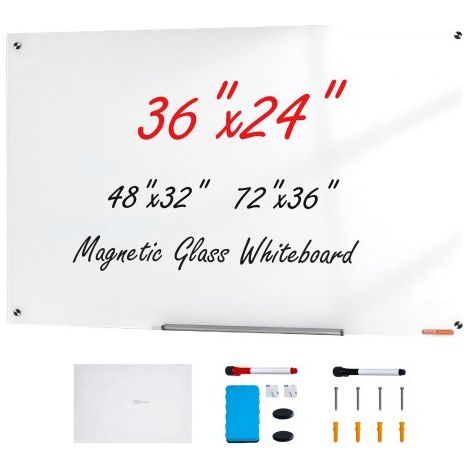 Tableau Blanc Magnétique en Verre Effaçable à Sec 90 x 60 cm (1/5)