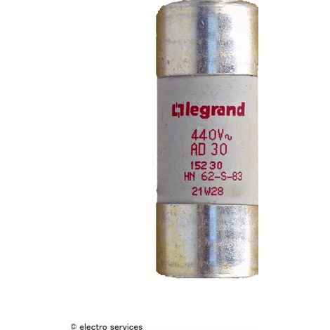 Legrand – Cartouche cylindrique fusible 30A – Tension 440V AC – Puissance de coupure 32kA – Taille 22x58mm