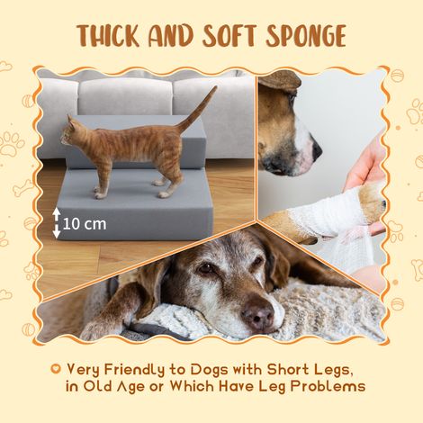 Haustiertreppe Tierunterlage 2 Stufen Klappbar Hundetreppe Treppe Unterlage für Katzen und Hunde Grau L45 x B39 x H20 cm