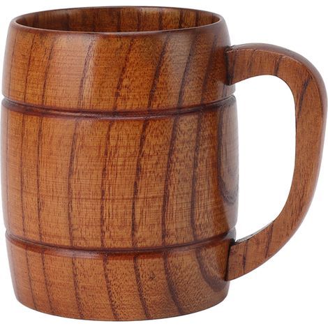 Chope à bière en bois avec anse, 300 ml, anti-brûlure, sculptée, idéale pour le thé, le lait ou la bière, à utiliser dans la cuisine ou au bar.
