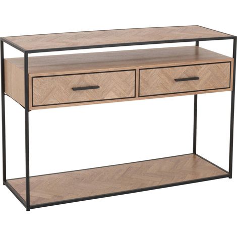 Console zigzag bois métal noir avec deux tiroirs design élégant - Bois naturel et métal noir (1/5)