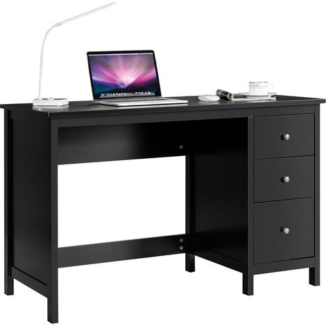 Bureau informatique 120 x 50 x 75 cm spacieux avec 3 tiroirs style moderne finition noir en MDF
