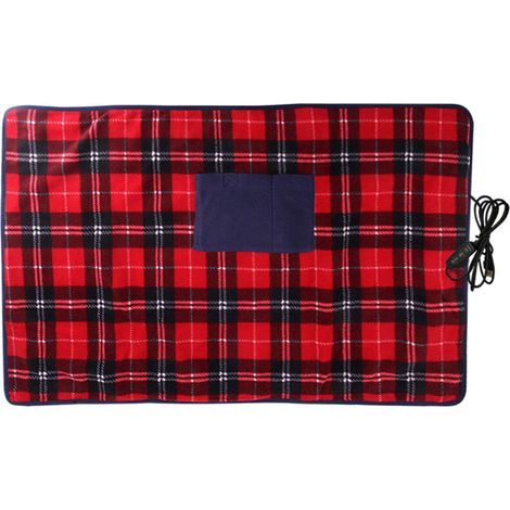 Couverture électrique pour Voiture - 88 x 65 cm - Couverture chauffante Douce Double Couche - Couverture chauffante à Carreaux pour l'hiver, Les Voyages, Le Camping en Plein air (1/5)