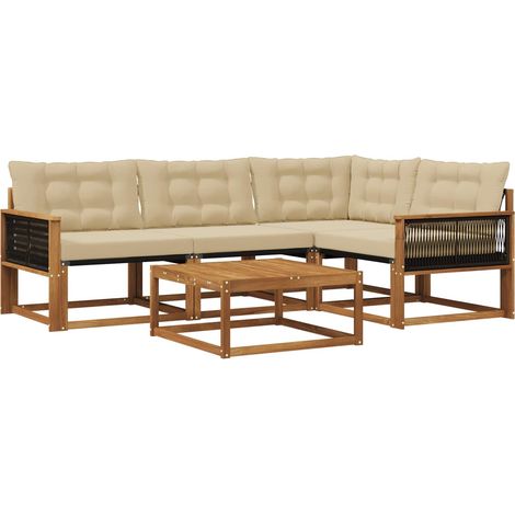 vidaXL Outdoor Sofa Set with Cushion 5 pcs Natural and Beige