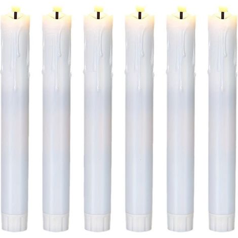 Flammenlose Flackerkerzen, Fernbedienung, 19 cm weiß, batteriebetrieben, Set mit 6 flammenlosen Kunststoffkerzen mit Wachseffekt (2,2 cm Durchmesser)