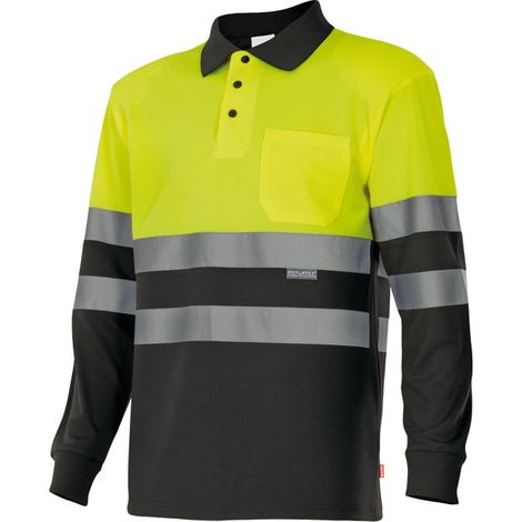 Polo Bicolor Manga Larga Alta Visibilidad NEGRO/AMARILLO FLÚOR S