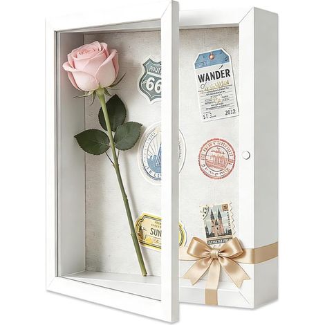 Cadre photo 3D – Cadre profond – Cadre effet ombre – Cadre d'exposition – Idéal pour les loisirs créatifs – 28 x 35 cm – Bois – Blanc (1/5)